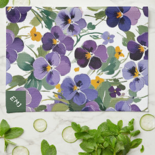 Monogrammierte Veilchenblumen Hübsche florale Bota Geschirrtuch