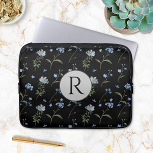 Monogrammierte Vergissmeinnicht Blaue Florale Wass Laptopschutzhülle