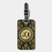 Monogrammierte Vintage Blütendamasken aus Schwarz  Gepäckanhänger (Vorderseite vertikal)