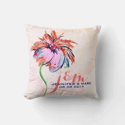 Monogrammierte Vintage Hand Drawn-Blume Kissen (Vorderseite)