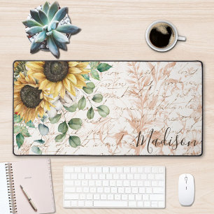 Monogrammierte Vintage-Rustico-Sonnenblume-Decoupa Schreibtischunterlage