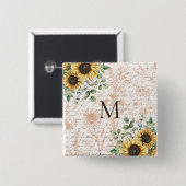 Monogrammierte Vintage-Rustikal-Sonnenblume-Decoup Button (Vorne & Hinten)