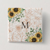 Monogrammierte Vintage-Rustikal-Sonnenblume-Decoup Button (Vorderseite)