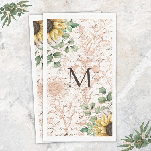Monogrammierte Vintage-Rustikal-Sonnenblume-Decoup Serviette