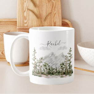 Monogrammierte Wasserfarbe Berg und Wald Kaffeetasse