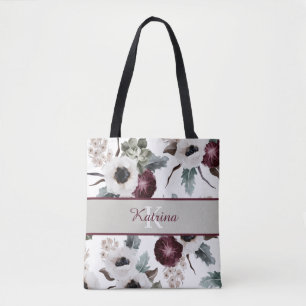 Monogrammierte Wasserfarbe-Blumen-Tasche Tasche