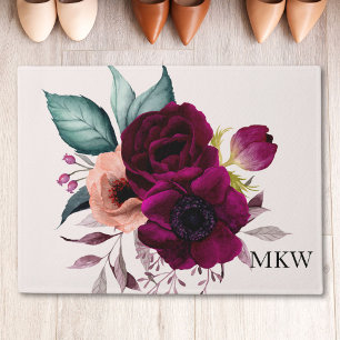 Monogrammierte Wasserfarbe Boho Lila Blüte Floral Fußmatte