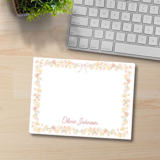 Monogrammierte Wasserfarbe Gelbe Rosa Blumen Flora Post-it Klebezettel