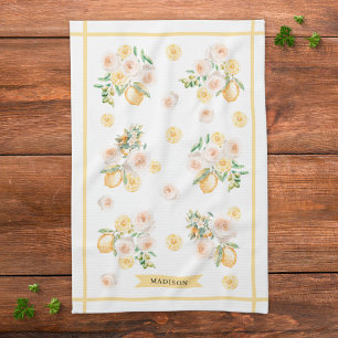 Monogrammierte Wasserfarbe-Limonen und Blumen Geschirrtuch