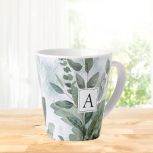 Monogrammierte Wasserfarbe Rustikale Salbei-Grünpf Milchtasse