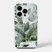 Monogrammierte Wasserfarbe Rustikale Salbeigrün-Be iPhone Hülle (Rückseite)