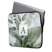 Monogrammierte Wasserfarbe Rustikale Salbeigrünpfl Laptopschutzhülle (Vorderseite Links)