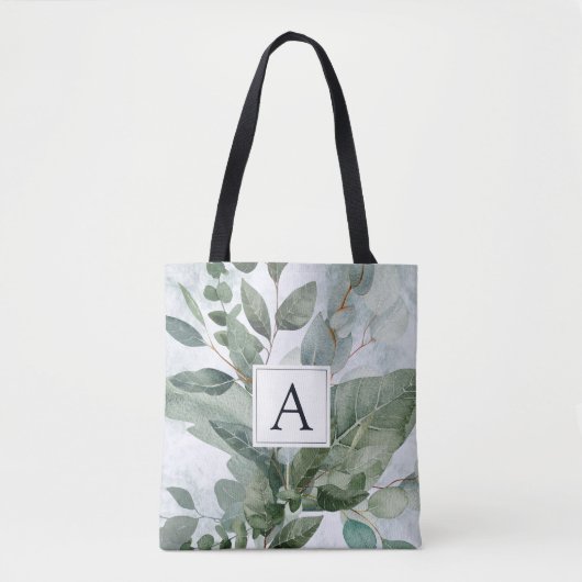 Monogrammierte Wasserfarbe Rustikale Salbeigrünpfl Tasche (Vorderseite)