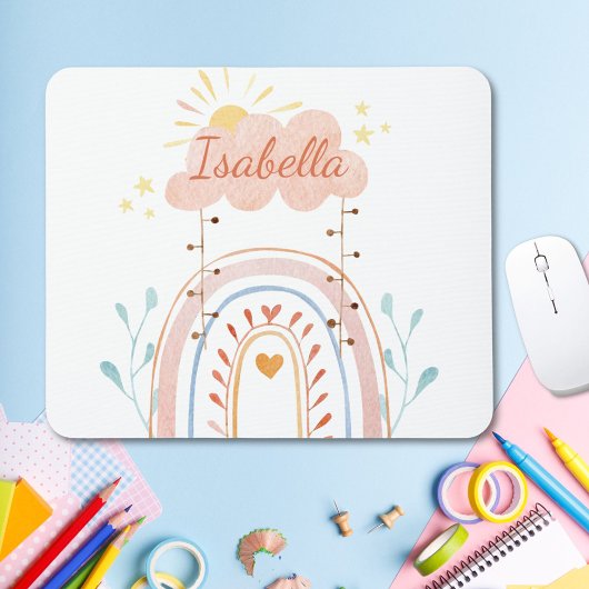 Monogrammierte Wasserfarbe Süßer Regenbogen Kinder Mousepad