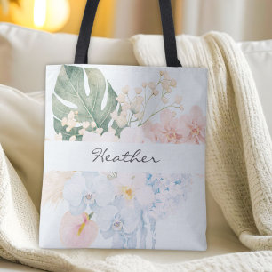 Monogrammierte Wasserfarbe Tropische Blume Floral Tasche