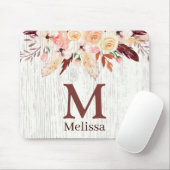 Monogrammierte Wasserfarben-Blumen auf rustikalem Mousepad (Mit Mouse)