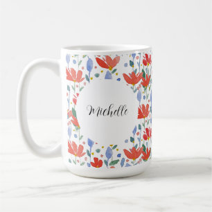 Monogrammierte Wasserfarben-Blumen in Rot und Blau Kaffeetasse