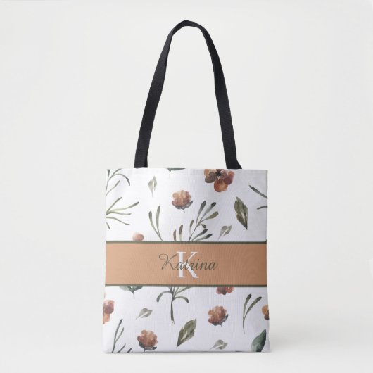 Monogrammierte Wasserfarben-Blumentasche Tasche (Vorderseite)