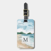 Monogrammierte Wasserfarben Tropischer Sandstrand Gepäckanhänger (Vorderseite vertikal)