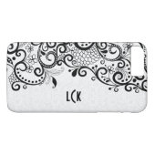 Monogrammierte Weiß- und Schwarz-Blütenlace & Dama Case-Mate iPhone Hülle (Rückseite (Horizontal))