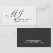 Monogrammierte Weiße Graue Moderne Personaltrainer Visitenkarte (Vorne/Hinten)