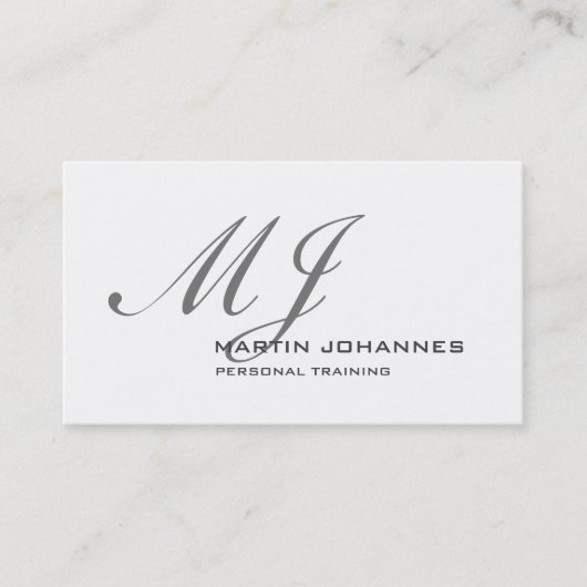 Monogrammierte Weiße Graue Moderne Personaltrainer Visitenkarte (Vorderseite)