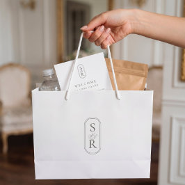 Monogrammierte weiße personalisierte Hochzeits-Wil Große Geschenktüte