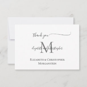 Monogrammierte weiße schwarze Schrift Kalligrafie  Dankeskarte