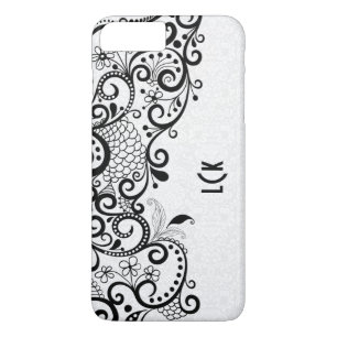 Monogrammierte weiße und schwarze Blumen-Spitze un Case-Mate iPhone Hülle