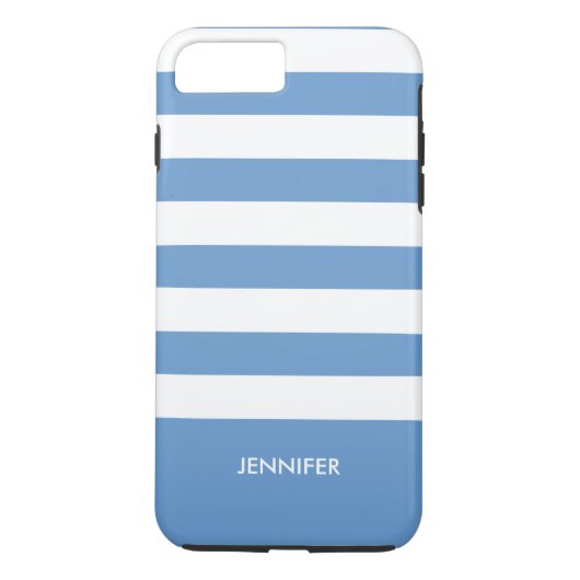 Monogrammierte White Stripes Sky Blue Hintergrund Case-Mate iPhone Hülle (Rückseite)