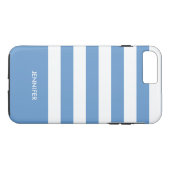 Monogrammierte White Stripes Sky Blue Hintergrund Case-Mate iPhone Hülle (Rückseite (Horizontal))