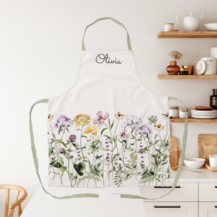 Monogrammierter Aquarell-Wildblumengarten Schürze
