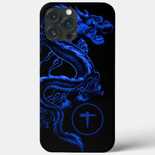 Monogrammierter blauer asiatischer Drache Case-Mate iPhone Hülle (Rückseite)
