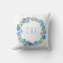 Monogrammierter blauer gelber Blumenkranz Kissen