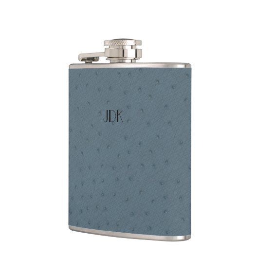 Monogrammierter Blue Ostrich Leather Look Flask Flachmann (Links)