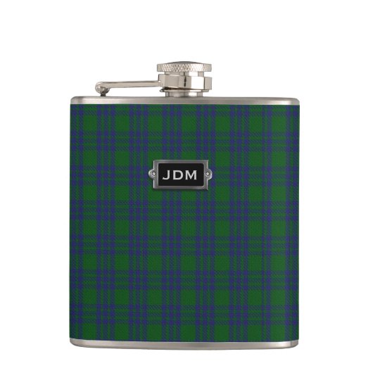 Monogrammierter Clan Montgomery Tartan Kariert Fla Flachmann (Vorderseite)