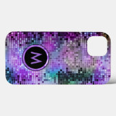 Monogrammierter Disco-Glitzer Lila Obertöne Case-Mate iPhone Hülle (Rückseite (Horizontal))