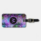 Monogrammierter Disco-Glitzer Lila Obertöne Gepäckanhänger (Vorderseite horizontal)
