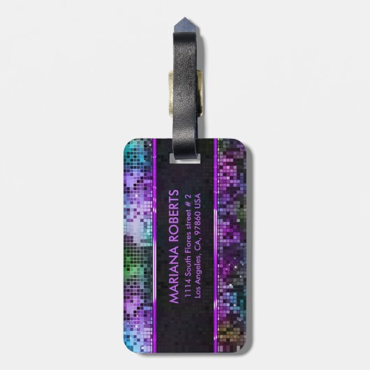 Monogrammierter Disco-Glitzer Lila Obertöne Gepäckanhänger (Rückseite vertikal)