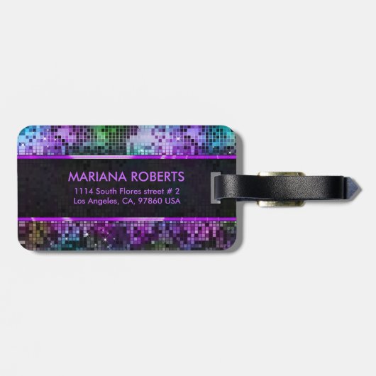 Monogrammierter Disco-Glitzer Lila Obertöne Gepäckanhänger (Rückseite horizontal)