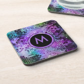 Monogrammierter Disco-Glitzer Lila Obertöne Untersetzer (Linke Seite)