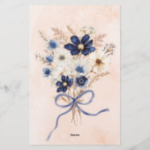 Monogrammierter eleganter marineblauer Blumenstrau Briefpapier (Rückseite)