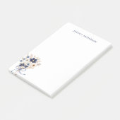 Monogrammierter eleganter marineblauer Blumenstrau Post-it Klebezettel (angewinkelt)