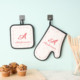 Monogrammierter Familienname  Ofenhandschuh & Topflappen-Set