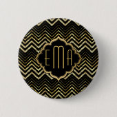 Monogrammierter Gold Glitzer & Zigzag Zickzack Mus Button (Vorderseite)
