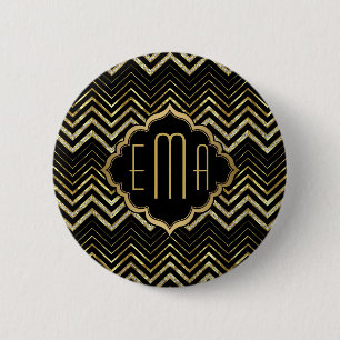 Monogrammierter Gold Glitzer & Zigzag Zickzack Mus Button
