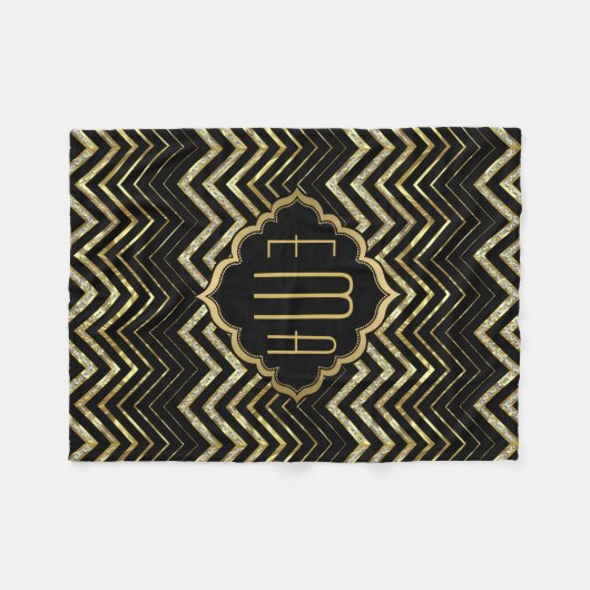Monogrammierter Gold Glitzer & Zigzag Zickzack Mus Fleecedecke (Vorderseite (Horizontal))
