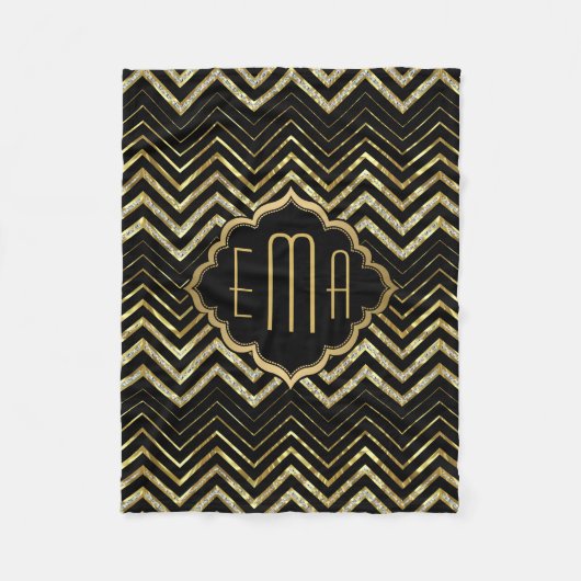 Monogrammierter Gold Glitzer & Zigzag Zickzack Mus Fleecedecke (Vorderseite)