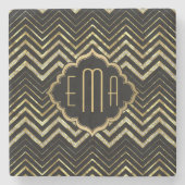 Monogrammierter Gold Glitzer & Zigzag Zickzack Mus Steinuntersetzer (Vorderseite)