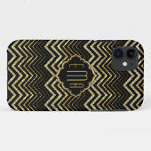 Monogrammierter Gold Glitzer Zigzag Zickzack Muste Case-Mate iPhone Hülle (Rückseite (Horizontal))